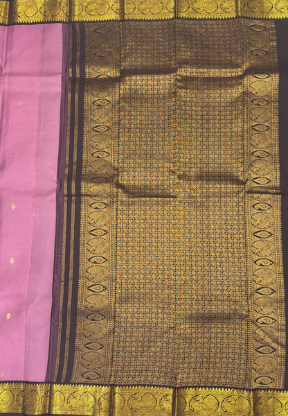 Pure Kanchipuram Silk Saree - Onion Pink- Brown