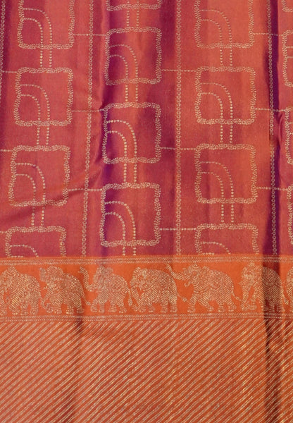 Pure Kanchipuram Silk Saree- Sunset Orange with Architectural motif