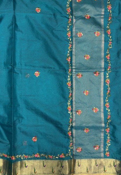 Kota Saree- Ramar Blue In Floral Zari Vine Border