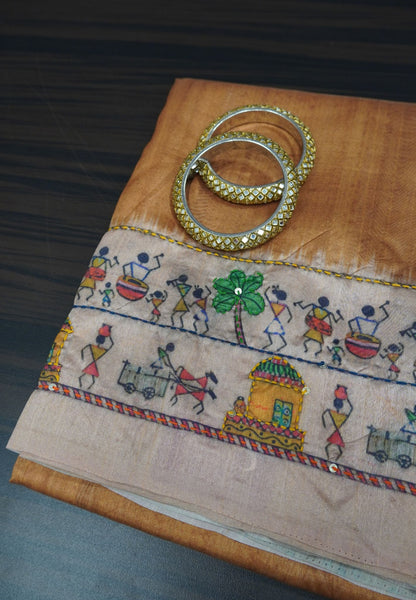 Semi Tussar Saree - Mustard