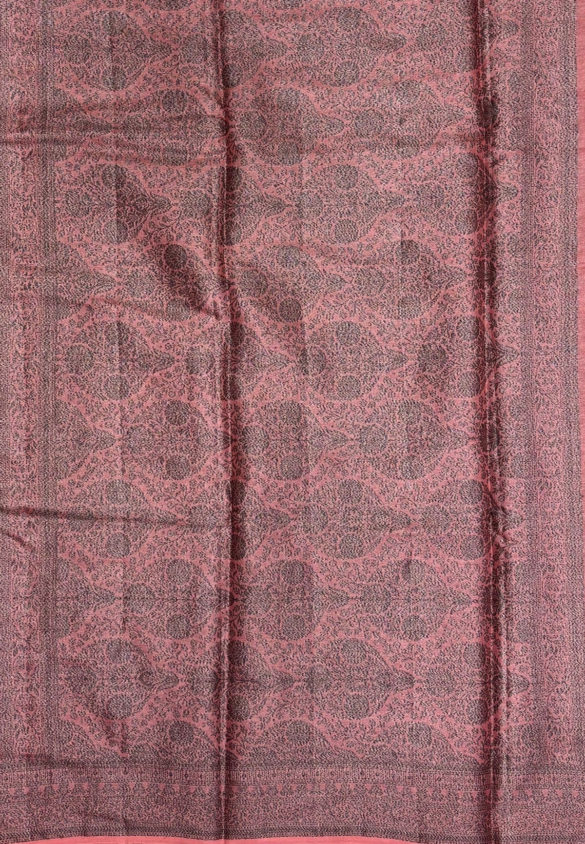 Tussar Saree-Peach In Glitter Floral Border