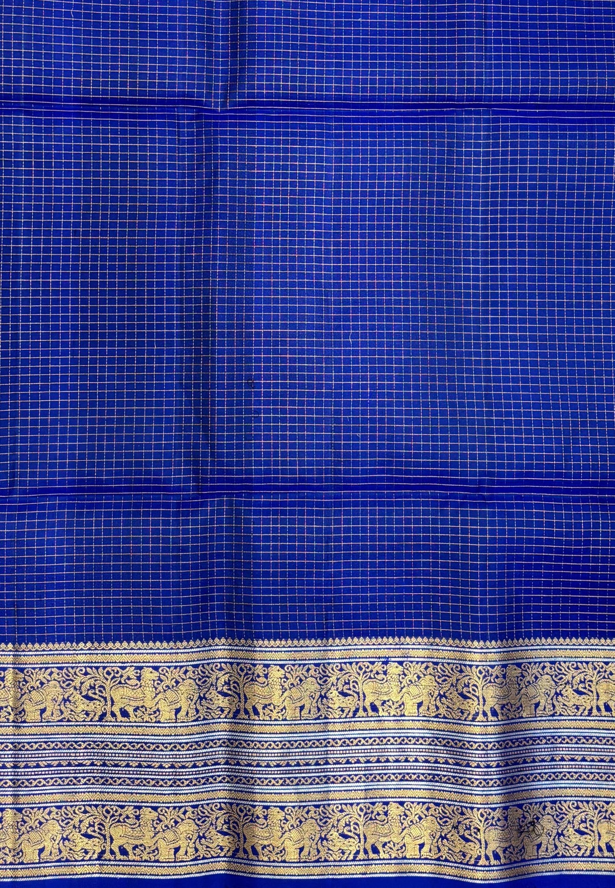 Pure Kanchipuram Silk Saree-Royal Blue in Elephant & Yaali Zari Border