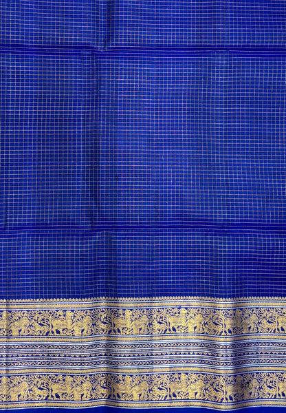 Pure Kanchipuram Silk Saree-Royal Blue in Elephant & Yaali Zari Border