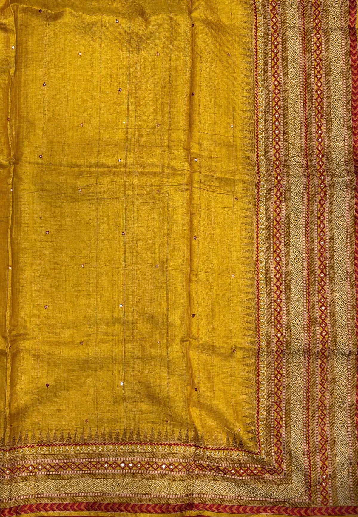 Pure Jute Silk Saree-Mustard In Tower Embroidery Border