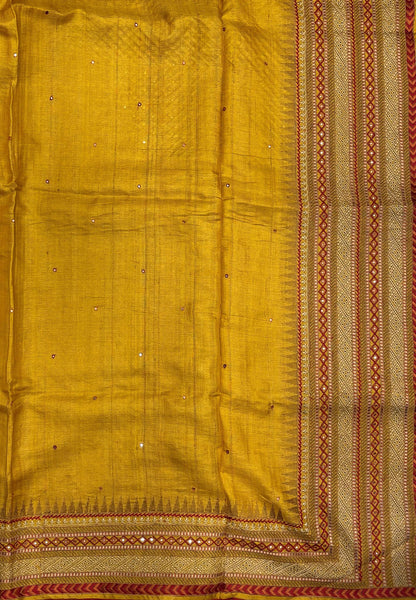 Pure Jute Silk Saree-Mustard In Tower Embroidery Border
