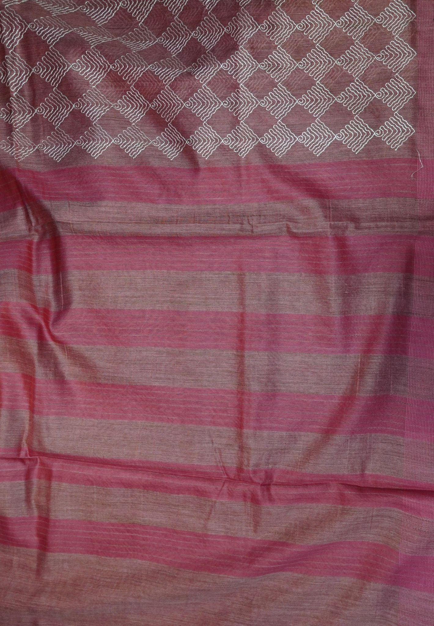 Kota Tussar Saree-Muted Maroon Embroidery