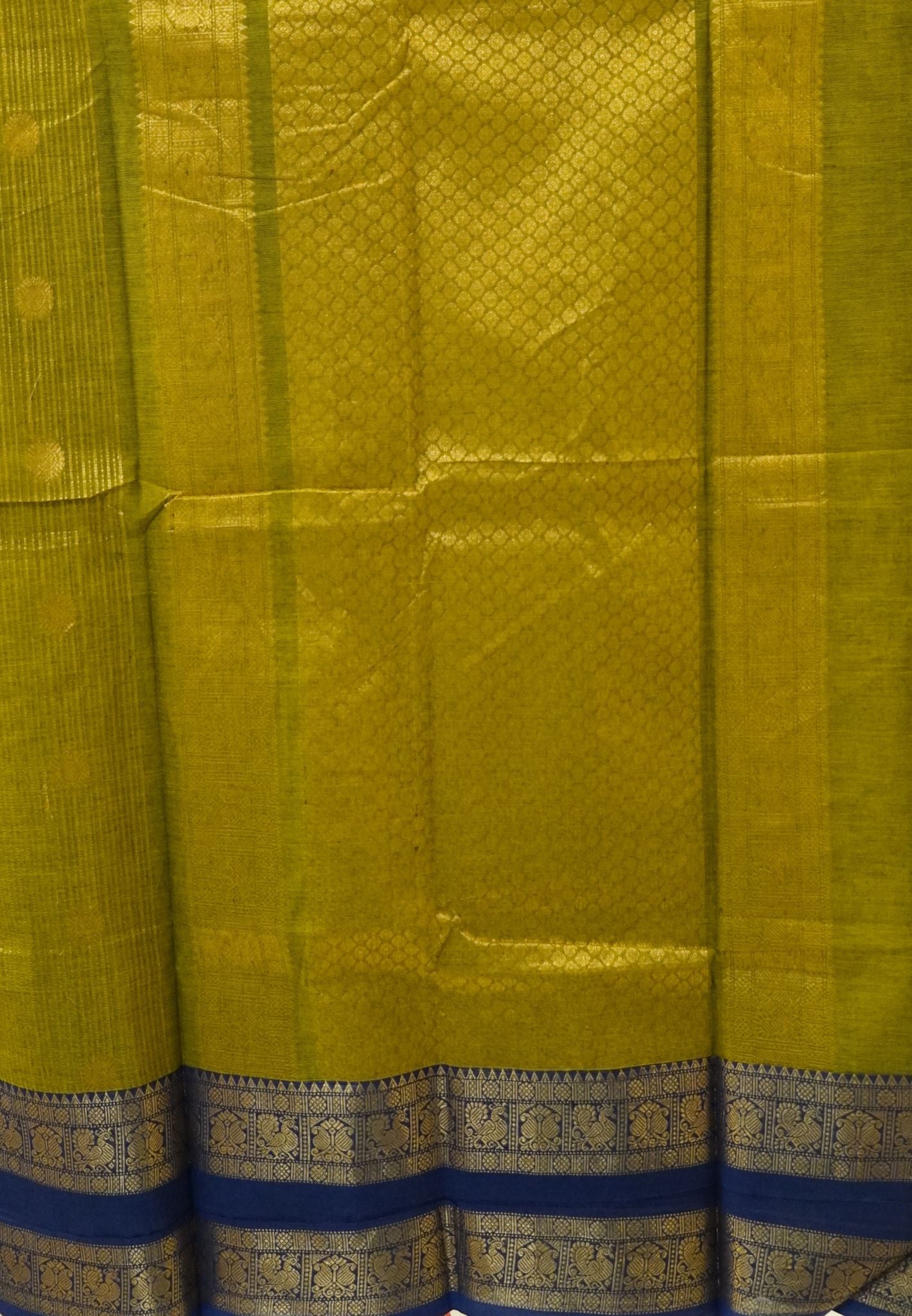 Chettinad Cotton Saree-Sage Green With Peacock & Floral Zari Border