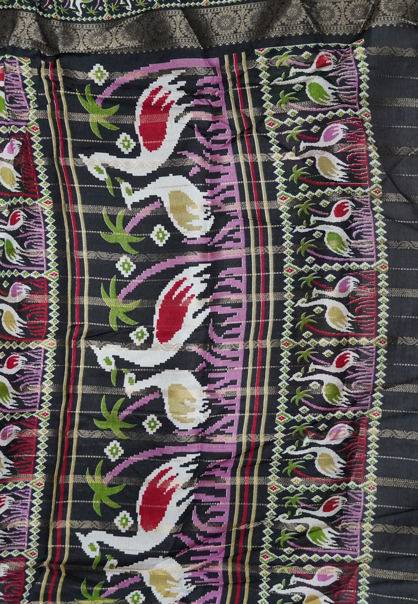 Dola Silk Saree-Rainbow with Crane Border