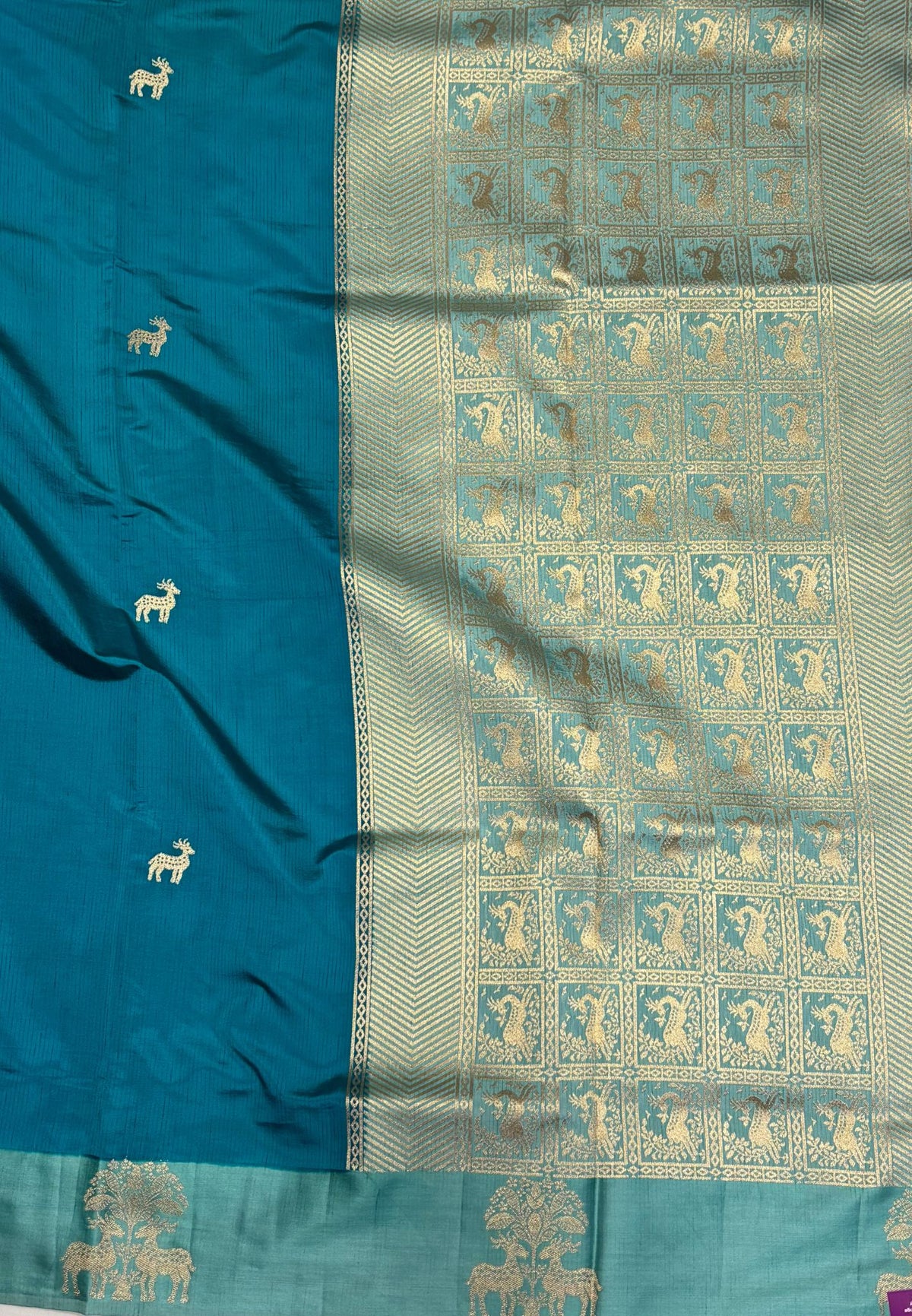 Mulberry Silk Saree-Tone of Blue with Deer Border