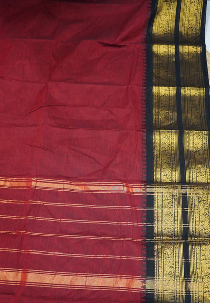Chettinad Cotton Saree-Maroon with Contrast Border