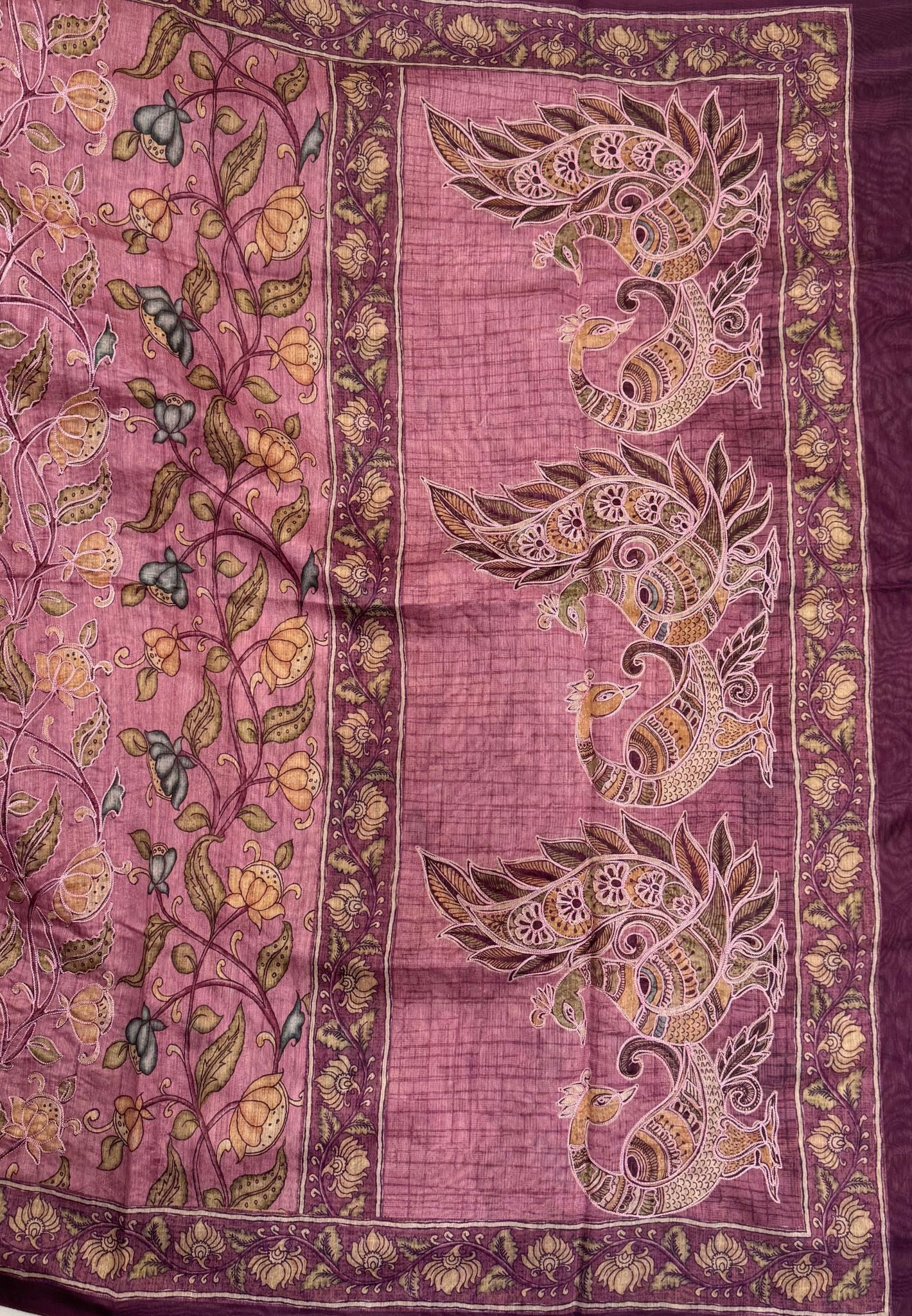 Chanderi Saree-Pink In Floral Peacock Border