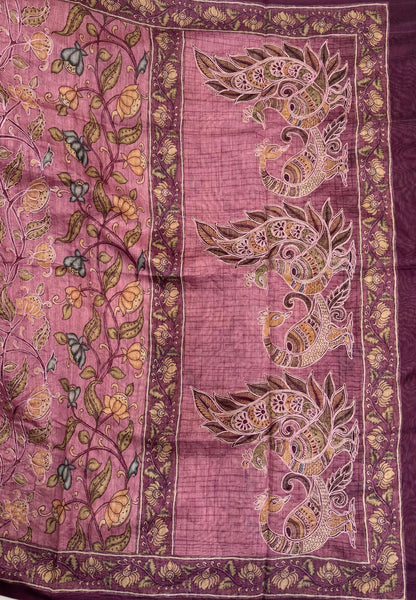 Chanderi Saree-Pink In Floral Peacock Border