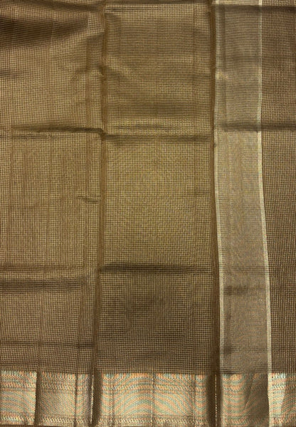 Mangalgiri Silk Saree-Dry Leaf Green in Fine Check Zari Border