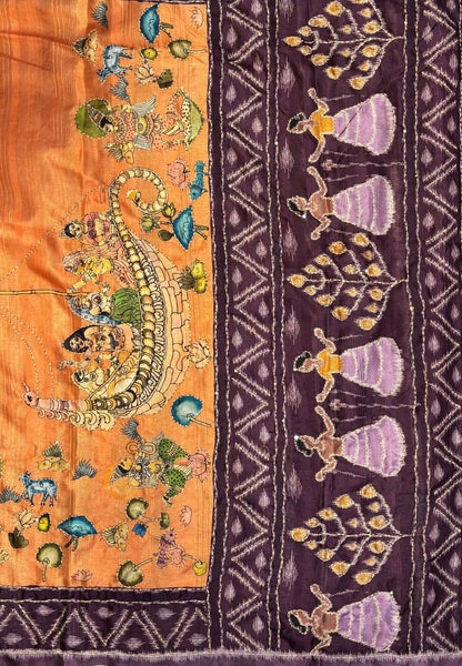 Dola Saree-Pale Orange In Figurative Tribal Motif Border