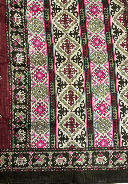 Jute Tussar Saree-Arakku In Patola Print Border