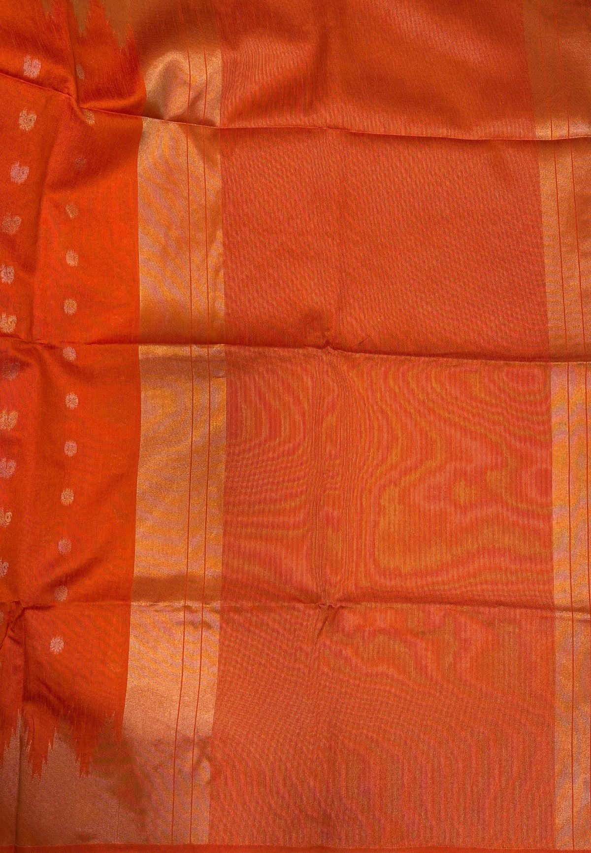 Semi Raw Silk Saree-Orange In Tower Zari Border