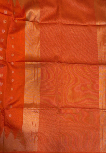 Semi Raw Silk Saree-Orange In Tower Zari Border