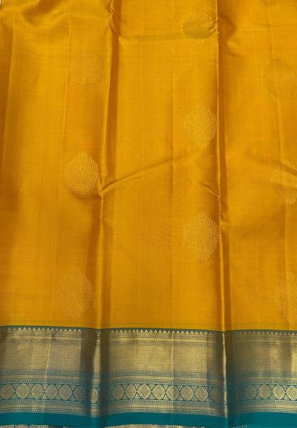 Pure Kanchipuram Silk Saree-Yellow with Contrast Korvai Border