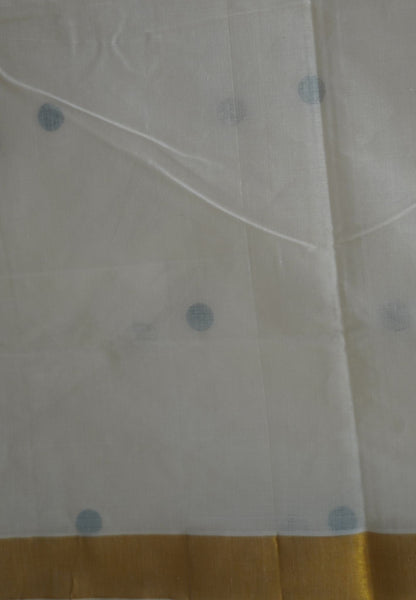 Cotton Saree-Off White with Purple Dots