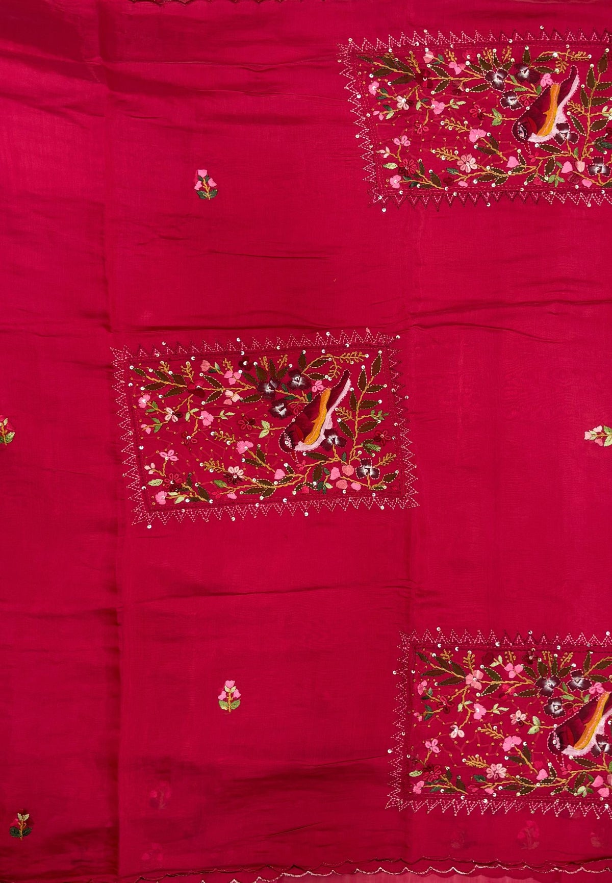 Muslin Saree-Rani Pink In Parrot Motif Border