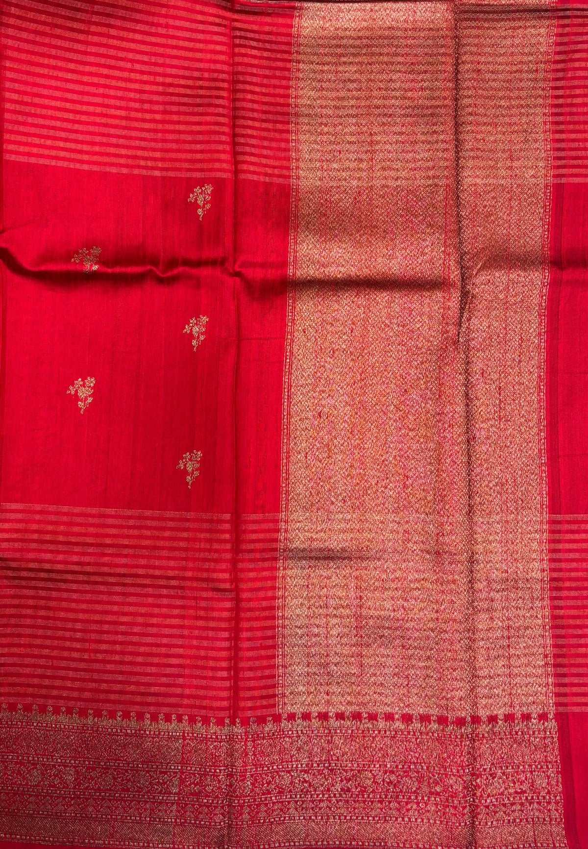 Pure Handloom Tussar Saree-Red in Traditional Floral Brocade Border
