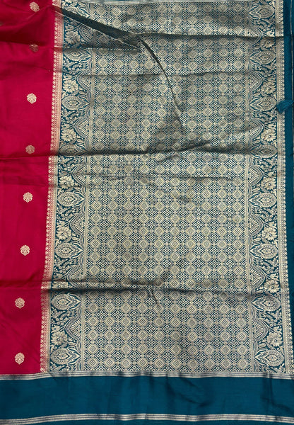 Gaji Silk Saree-Berry Pink in Butta Retpet Zari with Contrast Border