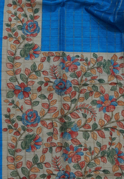 Semi Tussar Saree-Blue