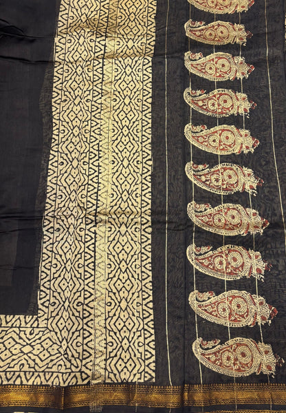 Pure Maheshwari Silk Cotton Saree-Black