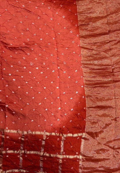 Banarasi Bandeji Saree-Rust orange in Checked Zari Border