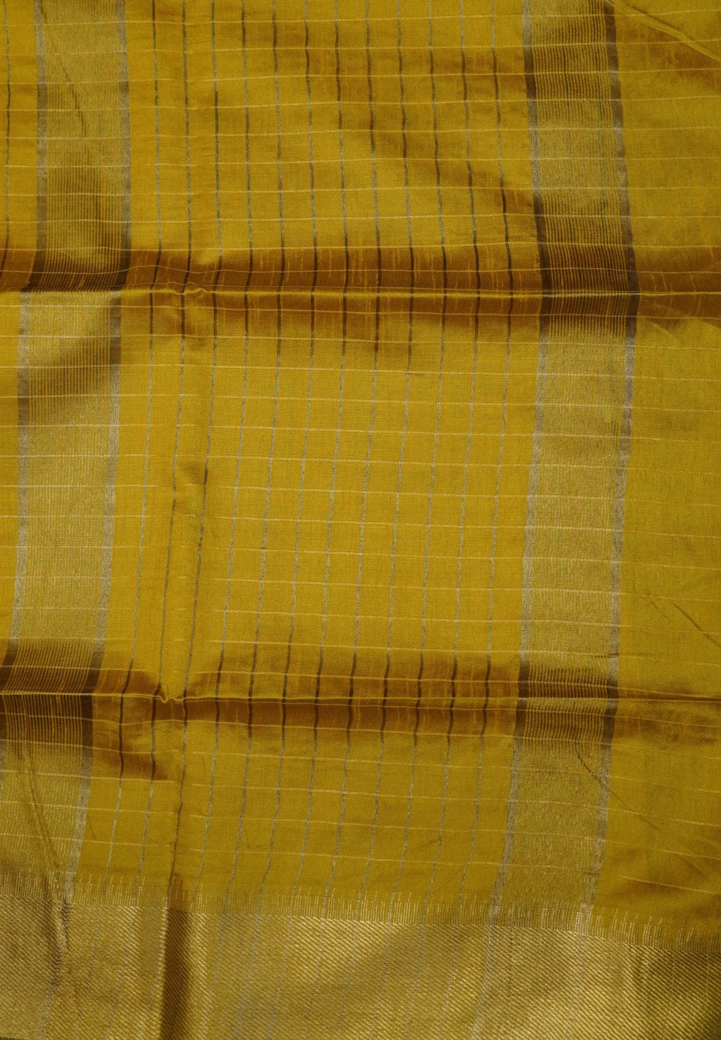 Semi Raw Silk Saree-Yellow in Checked Zari