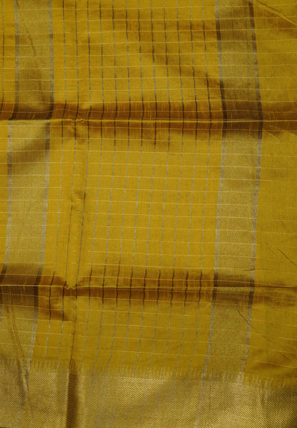 Semi Raw Silk Saree-Yellow in Checked Zari