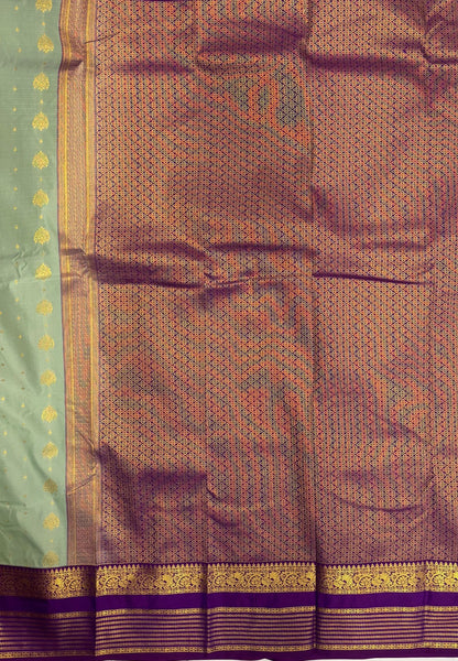 Budget Kanchipuram Saree-Sea Green In Traditional Peacock Zari With Contrast Border