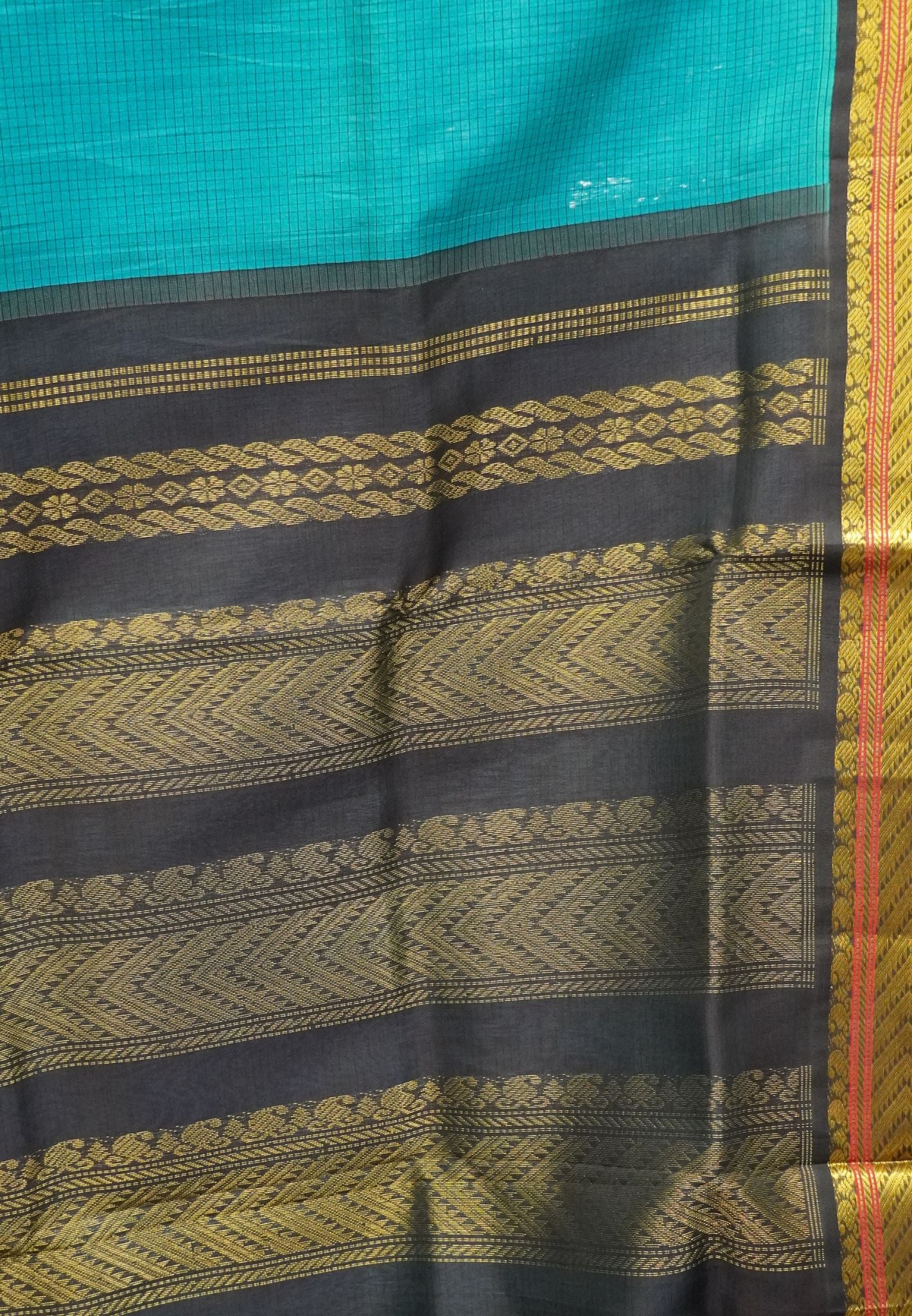 Pure Silk Cotton Saree-Ranar Green with Black Border