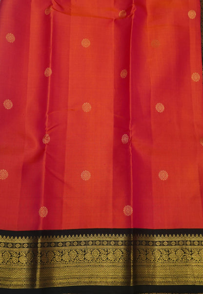 Pure Kanchipuram Silk Saree- Peach Pink with Contrast Korvai Border