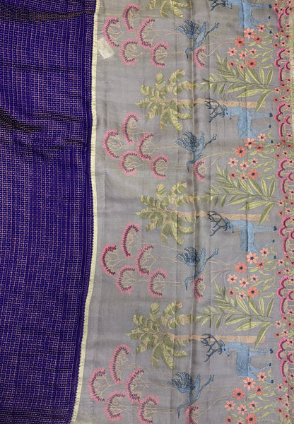 Soft Chiniya Silk Saree-Violet in Thousand Butta Deer & Floral Border