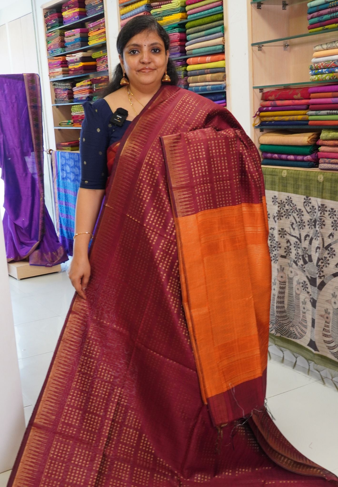 Semi Raw Silk Saree Maroon-Orange