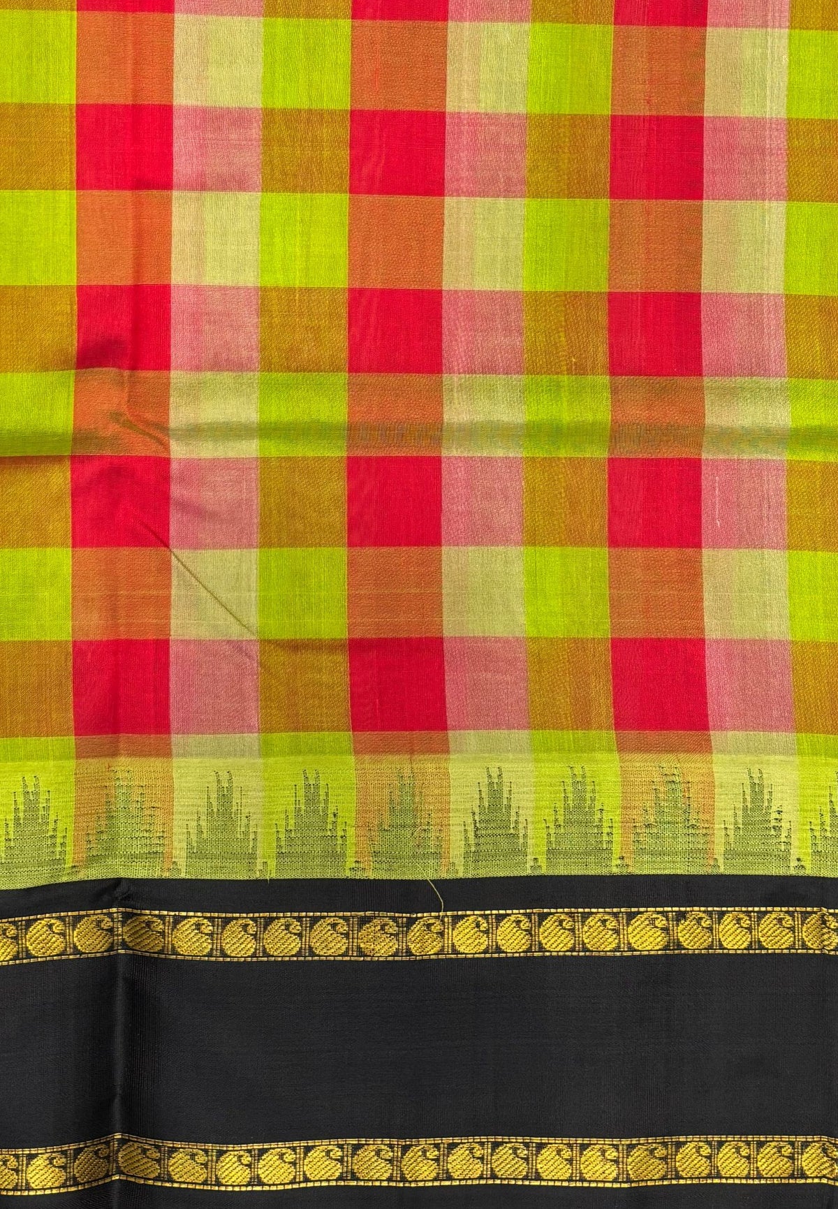 Pure Silk Cotton Saree–Light Green in Checked Zari with Contrast Border
