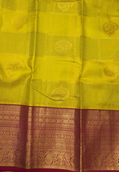 Pure Kanchipuram Silk Saree -Yellow Red