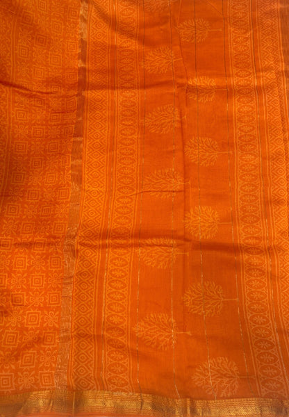 Pure Maheshwari Silk Cotton Saree-Orange