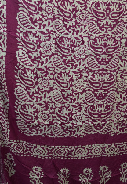 Batik Tussar Saree-Wine with Batik Print