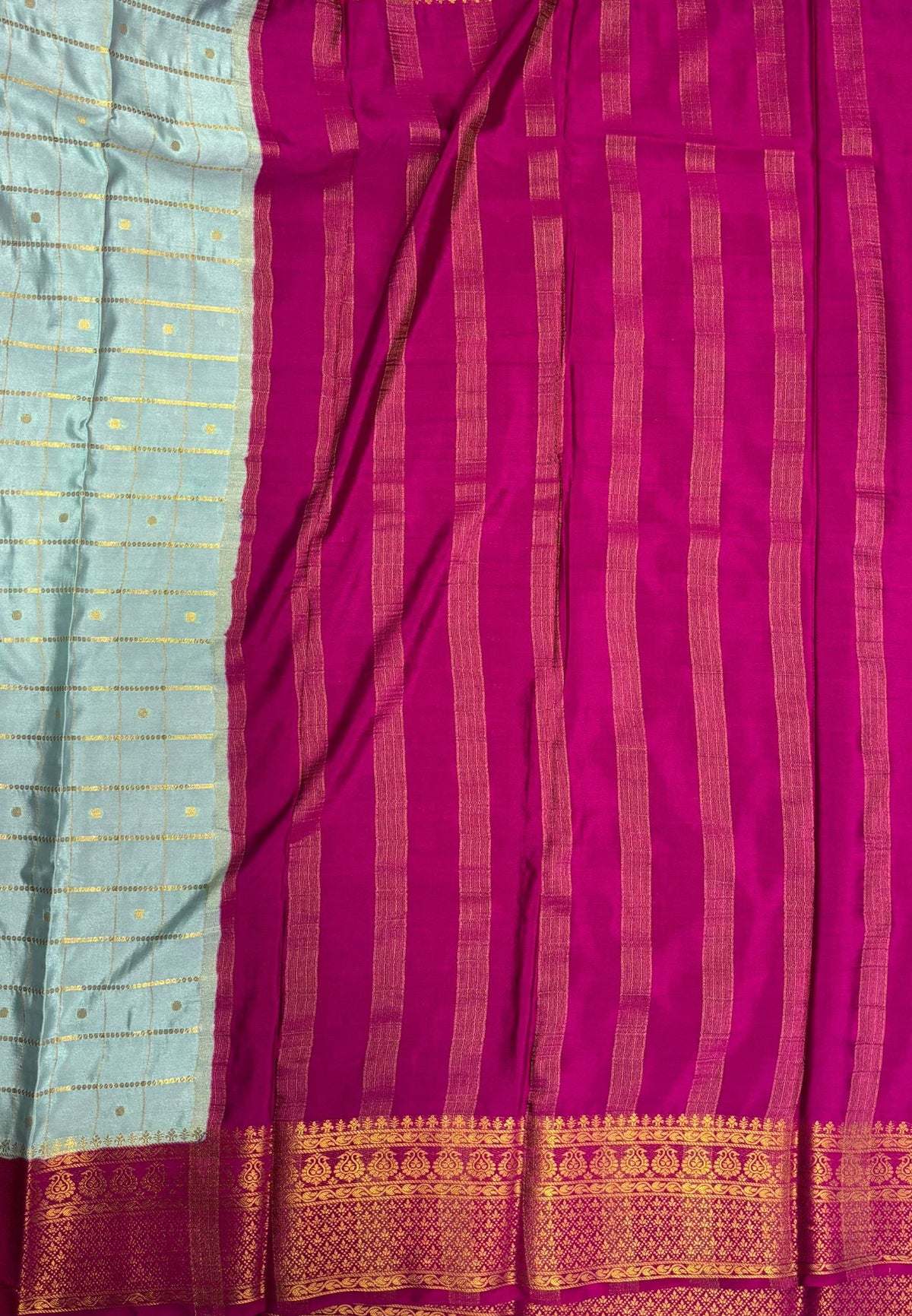 Viscose Saree-Sea Blue in Checked Zari Pattern Border