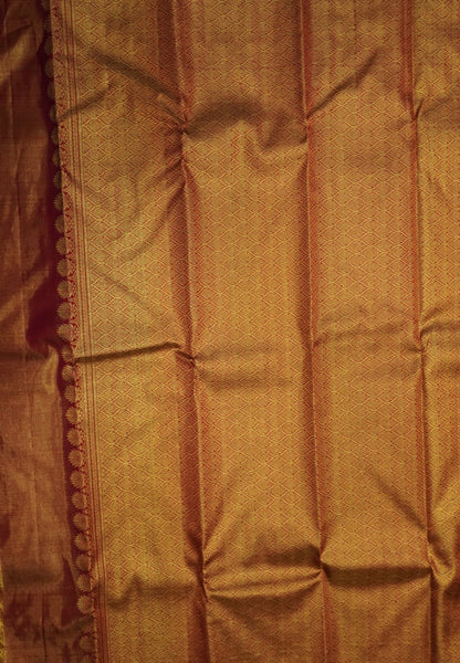 Pure Tissue Kanchipuram Silk Saree- Red with Paisley Zari Motif