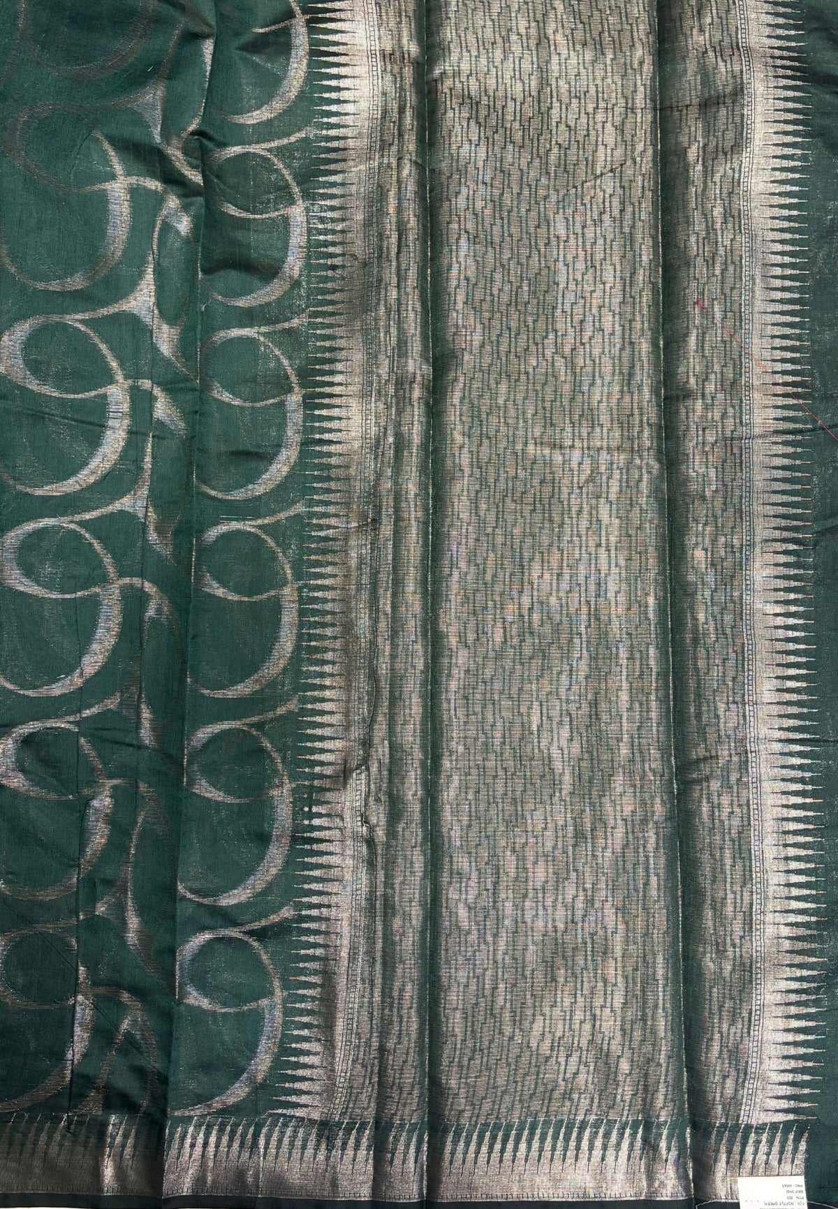Tissue Silk Saree-Green In Curved Leaf Zari Border