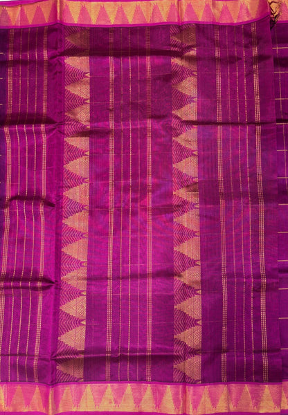 Silk Cotton Saree-Purple with Contrast Temple Border