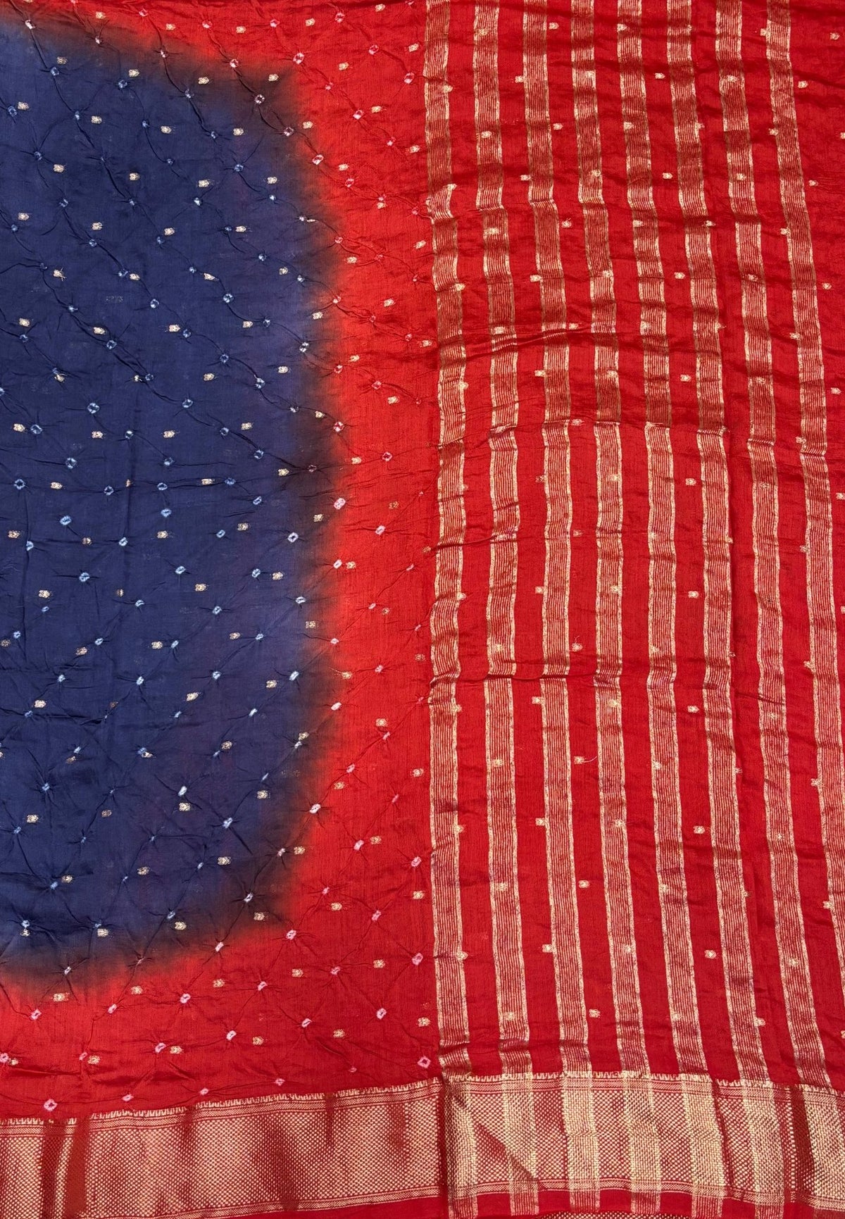 Banarasi Bandeji Saree-Blue in Horizontal Stripe Zari with Contrast Border