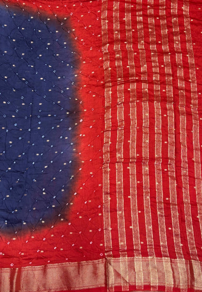 Banarasi Bandeji Saree-Blue in Horizontal Stripe Zari with Contrast Border