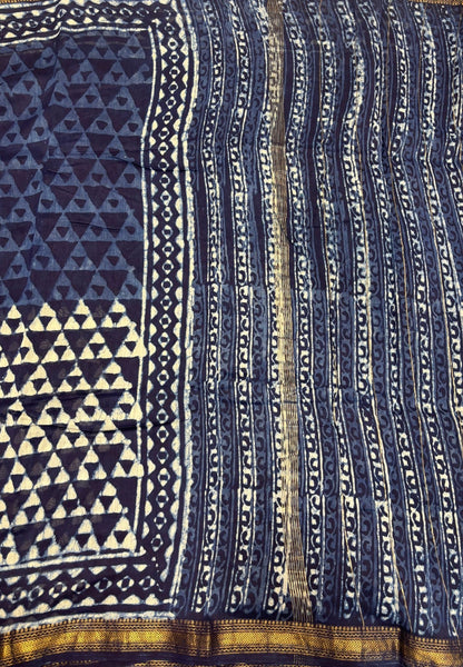 Pure Maheshwari Silk Cotton Saree-Navy Blue
