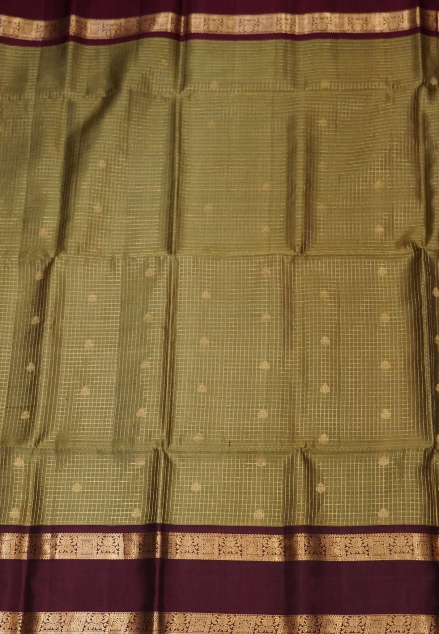 Pure Soft Silk Saree- Bronze Zari Check with Retapet Border