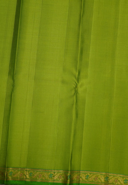 Pure Kanchipuram Silk Saree-Light Green With Meenakari Work and Small Border
