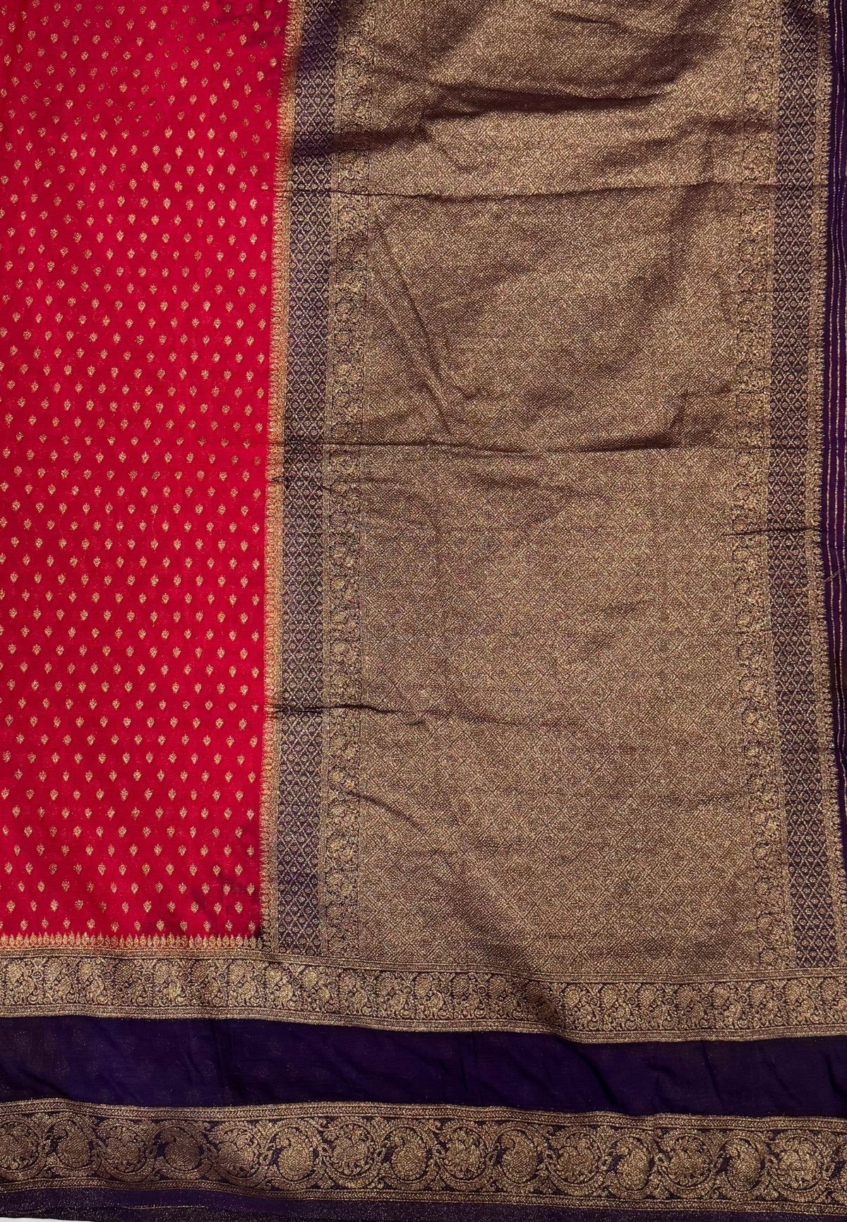 Banarasi Georgette Saree-Red with Contrast Retapet Border